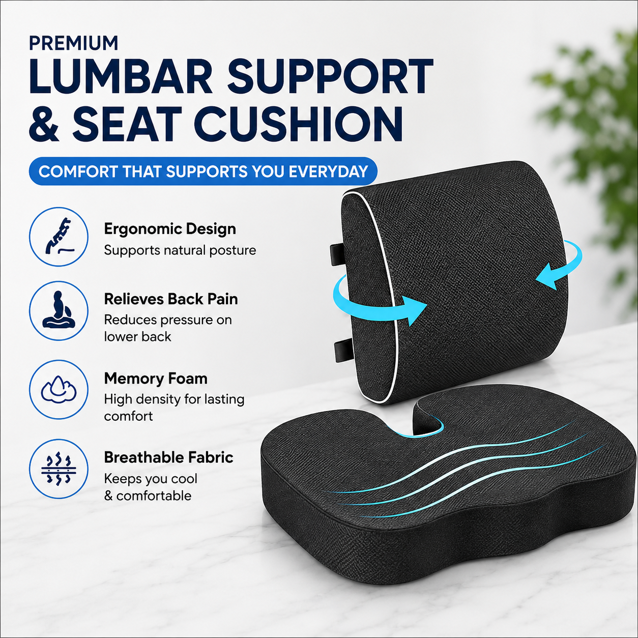 Seat Cushion For Tailbone, Sciatica, Lower Back Pain Relief & Hip Support Pillow ( combo )