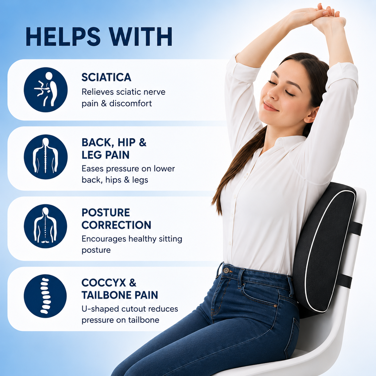 Seat Cushion For Tailbone, Sciatica, Lower Back Pain Relief & Hip Support Pillow ( combo )
